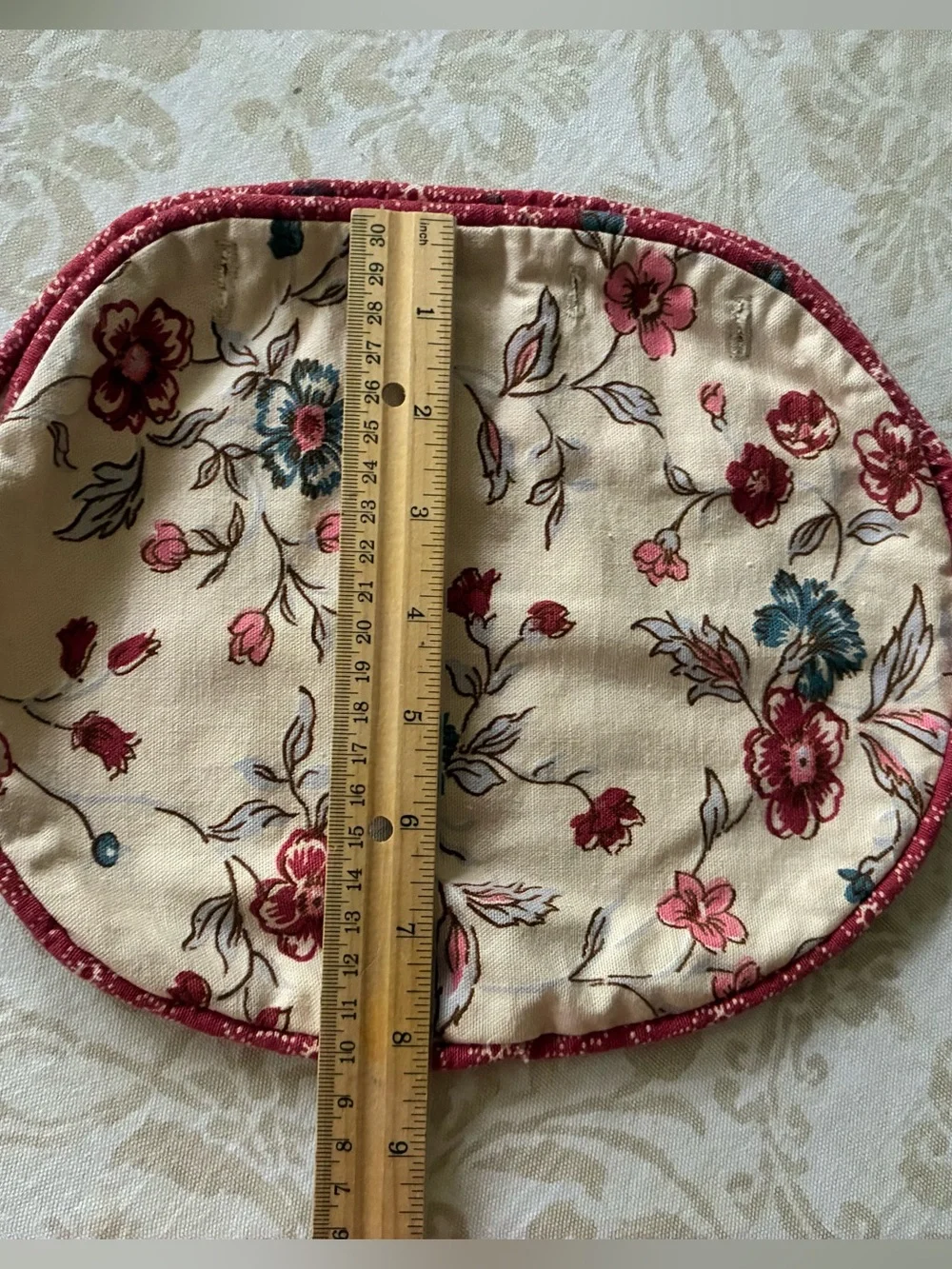 Bermuda Bag Cover Floral Red Piping 4 Button Cotton Vintage